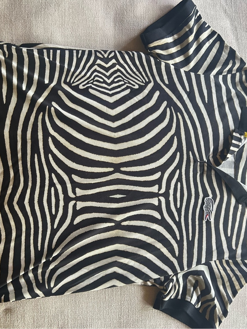 Zebra-Print Black and Cream Polo Shirt